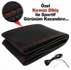Dikmeli Direksiyon Kılıfı Hava Delikli Mum İpli Siyah Renk Kırmızı Dikişli Volkswagen Polo