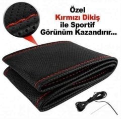 Dikmeli Direksiyon Kılıfı Hava Delikli Mum İpli Siyah Renk Kırmızı Dikişli Mitsubishi L300